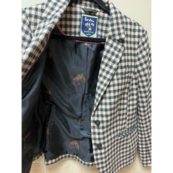 Boden British Tweed Blazer by Moon Wool Green Pink Gingham Check Blazer. Sz 12 - Picture 9 of 12